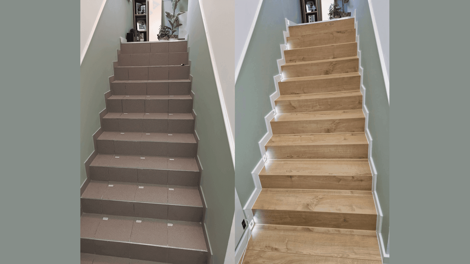 Schody drewniane z oświetleniem i prysznic